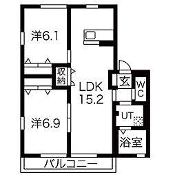 ライブオークみのわB 2LDKの間取図画像