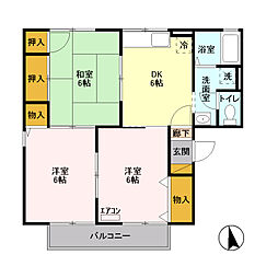 ハウゼ・Ｋ　Ｂ 2階3DKの間取り