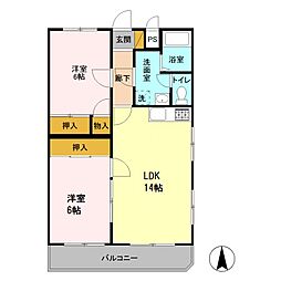 JR両毛線 前橋駅 バス18分 上小出下車 徒歩2分の賃貸マンション 2階2LDKの間取り