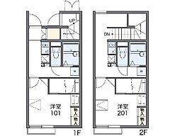 レオパレスクライネシュロス 2階1Kの間取り
