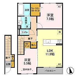 リヴェールA 2LDKの間取図画像