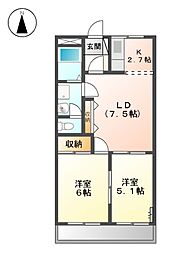 ラフィーネ中央台 2LDKの間取図画像