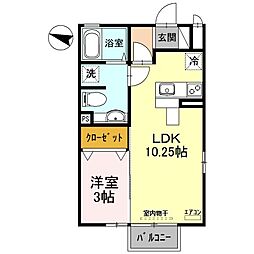 モナリエ 2階1LDKの間取り