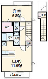近鉄名古屋線 伏屋駅 徒歩4分の賃貸アパート 2階1LDKの間取り