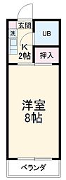 パレス内藤2 1階1Kの間取り