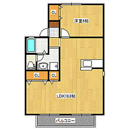 栄林ハイツA棟 2階1LDKの間取り