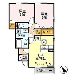 ビューバレー星の宮　Ｆ 1階2DKの間取り