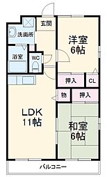 ボヌール上西3 2LDKの間取図画像