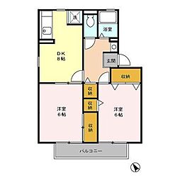 ハイカムール東台C 2DKの間取図画像