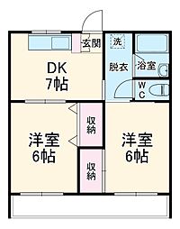ハイツみのり 2階2DKの間取り