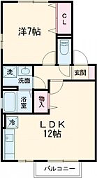 グレースヒル 2階1LDKの間取り