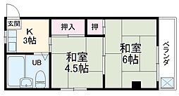 野元ハイツ 206 2階2Kの間取り