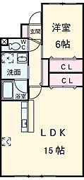 グリーン天塚 1LDKの間取図画像