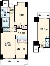 品川シーサイドビュータワー1 2LDKの間取図画像