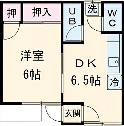 ヒルズB 1階1DKの間取り