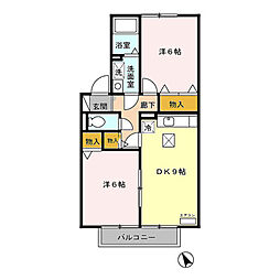 メゾングレース　Ａ 1階2DKの間取り