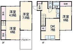 船渡戸建 1階4DKの間取り