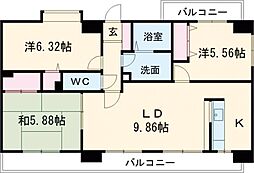 ラフィネ立川 9階3LDKの間取り