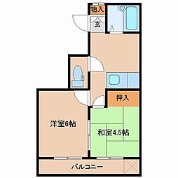 野中ハイツ 3階2DKの間取り