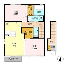 JR常磐線 荒川沖駅 徒歩11分の賃貸アパート 2階2LDKの間取り