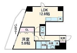 オークスＵＲＡＷＡ 5階1LDKの間取り