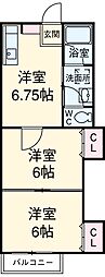 JR中央線 国分寺駅 徒歩10分の賃貸アパート 1階2DKの間取り