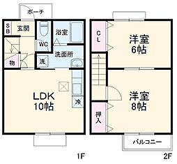 フォアサイト神峰 1階2LDKの間取り