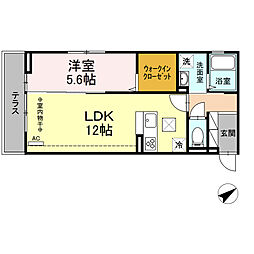 ベル・ソレイユ 1階1LDKの間取り