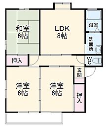 ルーエックII 2階3DKの間取り