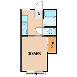 アミューズ吉野Ａ棟 2階1Kの間取り