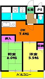 明生ビル 4階2DKの間取り