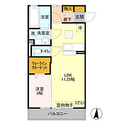 ヴィラリーリエ 1LDKの間取図画像