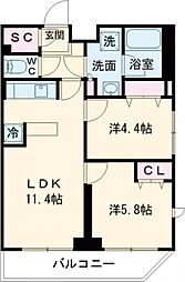 都営浅草線 西馬込駅 徒歩11分の賃貸マンション 3階2LDKの間取り