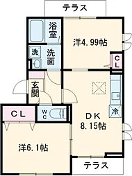 都営三田線 蓮根駅 徒歩19分の賃貸アパート 2階2DKの間取り