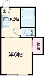 メゾンフォンテーヌB 1階1Kの間取り