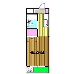 インセゾン弐番館 2階ワンルームの間取り