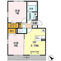 JR東海道本線 岡崎駅 徒歩15分の賃貸アパート 1階2DKの間取り