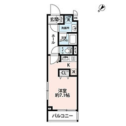 プレール・ドゥーク学芸大学II 1階ワンルームの間取り
