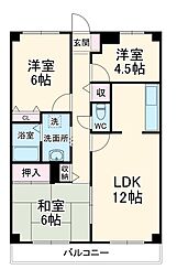 ユーネット所沢 3階3LDKの間取り