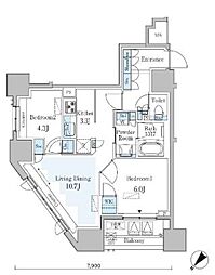 GRANPASEO横濱関内PREMIUM 2LDKの間取図画像