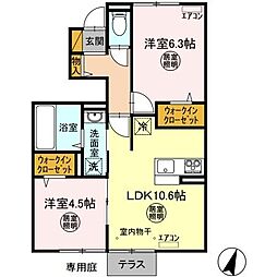ボヌールB 2LDKの間取図画像