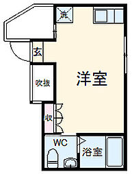 フォルトゥーナ津田沼 1階ワンルームの間取り