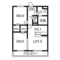 フォルテコート本郷町 1階2LDKの間取り