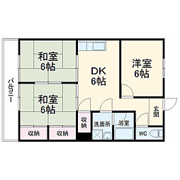 第2磯部コーポ 2階2LDKの間取り