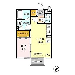 JR常磐線 牛久駅 バス10分 栄町一丁目バス停下車 徒歩2分の賃貸アパート 2階1LDKの間取り
