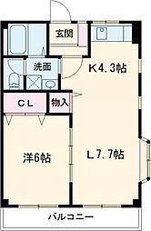 メゾン・ド・アヴニール 1階1LDKの間取り