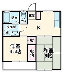 コーポジュネスＡ 2階2DKの間取り
