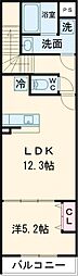 JR青梅線 中神駅 徒歩8分の賃貸アパート 2階1LDKの間取り