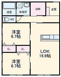 小鳥のさえずり 1階2LDKの間取り