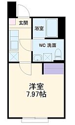 ラシュレ東川口 2階1Kの間取り